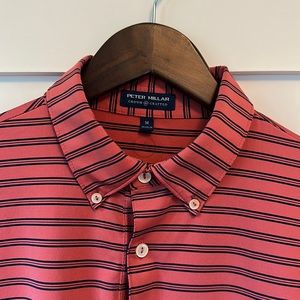 Peter Millar Crown Crafted Men’s Medium Polo - Light Red and Navy Blue Stripe